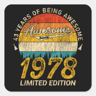 Sticker Carré 47 Ans 1978 Retro Awesome 47e anniversaire Cadeau