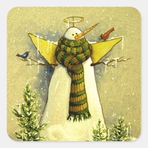 Sticker Carré 4894 Ange des neiges et oiseaux Noël
