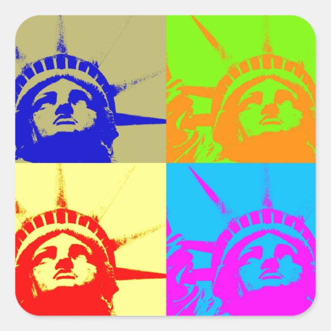 Sticker Carré 4 Couleur Pop Art Lady Liberty (Devant)