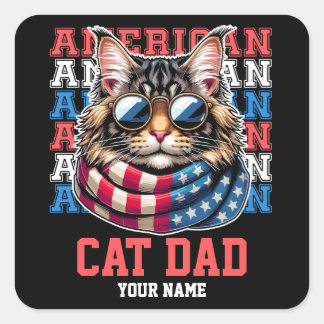 Sticker Carré 4 juillet Chat en lunettes Chat Papa Personnalisé