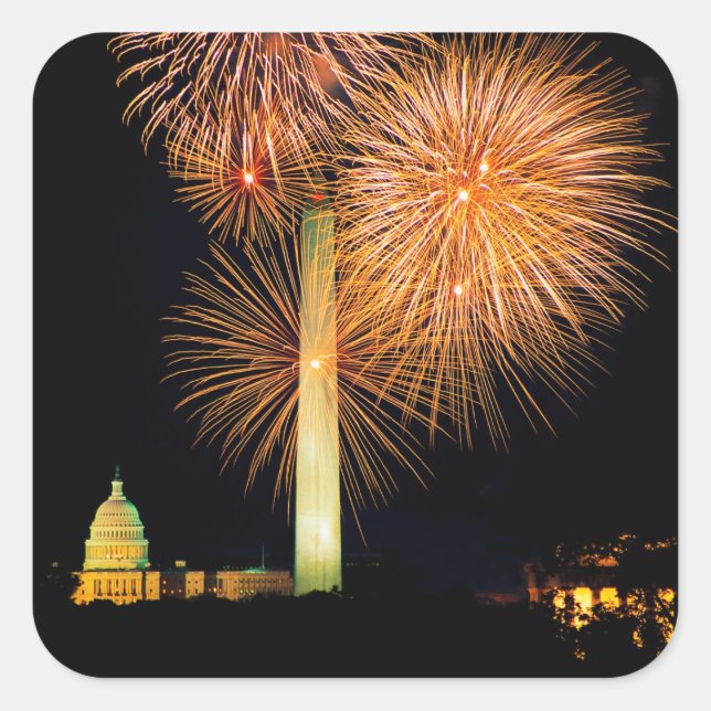 Sticker Carré 4 juillet, Firework Display, Skyline (Devant)