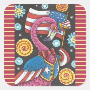 Sticker Carré 4 juillet FLAMANT ROSE ROSE BÂTIMENTS Carré * Feui