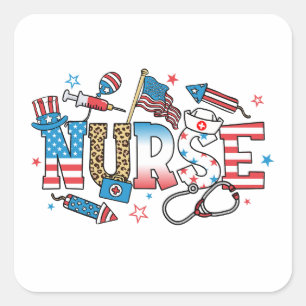 Sticker Carré 4 juillet infirmière patriotique