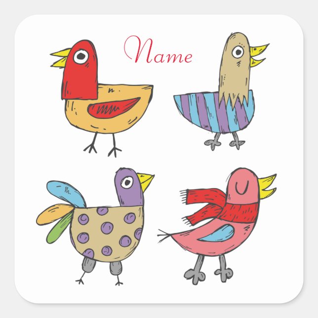 Sticker Carré 4 Oiseaux amusants Thunder_Cove (Devant)