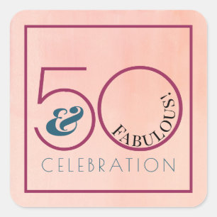 Sticker Carré 50 ans et Fabuleux Typographie Fête d'anniversaire