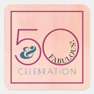 Sticker Carré 50 ans et Fabuleux Typographie Fête d'anniversaire