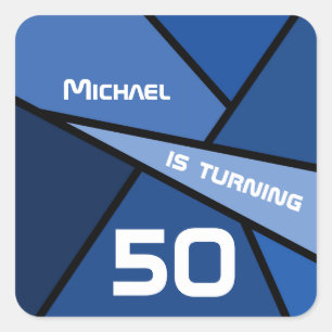 Sticker Carré 50 bleu Abstrait géométrique 50e anniversaire