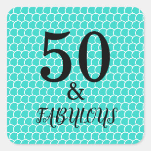 Sticker Carré 50 Et Fabuleuse Fête D'Anniversaire Mermaid Turquo