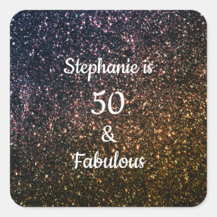 Sticker Carré 50 Et Fabuleux Anniversaire Or Noir Parties scinti