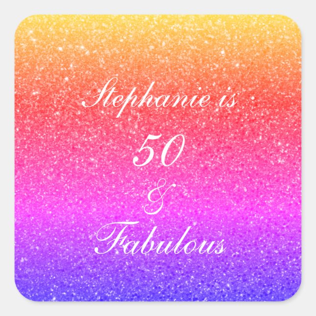 Sticker Carré 50 Et Fabuleux Anniversaire rose violet Parties sc (Devant)
