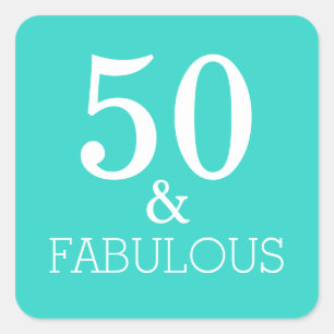 Sticker Carré 50 Et Fabuleux Bleu Turquoise Blanc Anniversaire