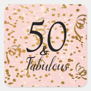 Sticker Carré 50 et fabuleux fête d'anniversaire Pink Gold Confe