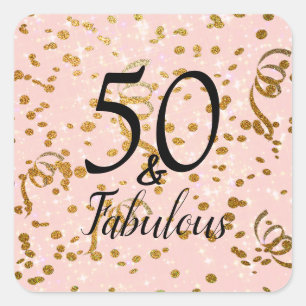 Sticker Carré 50 et fabuleux fête d'anniversaire Pink Gold Confe