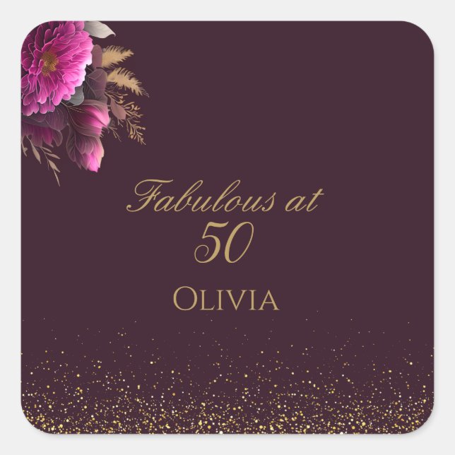 Sticker Carré 50 et fabuleux Gold Magenta Parties scintillant An (Devant)