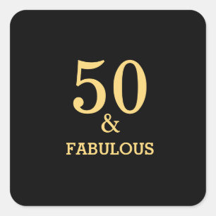 Sticker Carré 50 Et Fabuleux Jaune Doré Noir Anniversaire