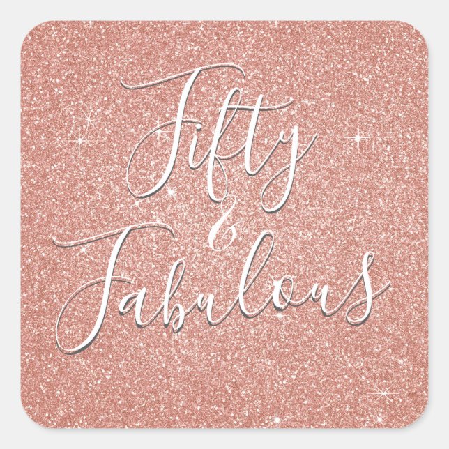Sticker Carré 50 et fabuleux Rose Gold Blush Parties scintillant (Devant)