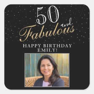 Sticker Carré 50 et Fabulous Elegant Black Photo 50e anniversair
