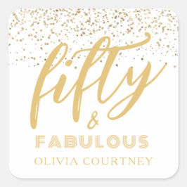 Sticker Carré 50 et Fabulous Gold Parties scintillant Anniversai