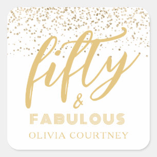 Sticker Carré 50 et Fabulous Gold Parties scintillant Anniversai