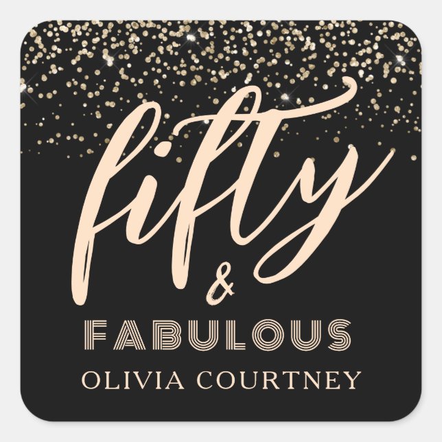 Sticker Carré 50 et Fabulous Gold Parties scintillant Black Anni (Devant)