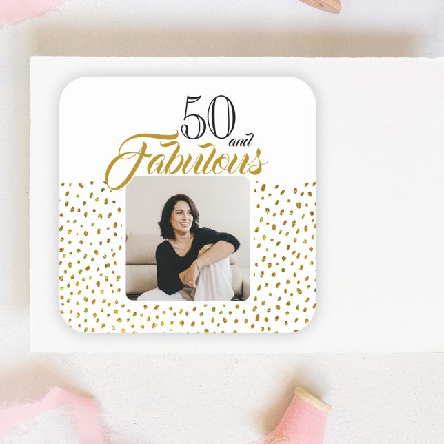 Sticker Carré 50 et Fabulous Gold Parties scintillant Photo 50e  (Créateur téléchargé)