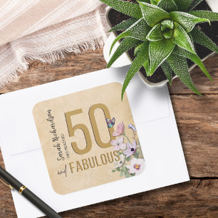 Sticker Carré 50 et Fleur sauvage fabuleux