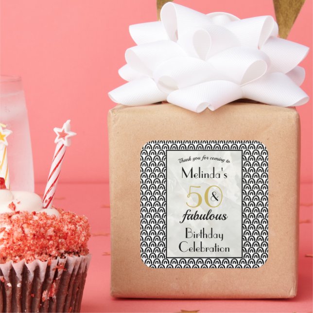 Sticker Carré 50 & Fabuleux Merci de fête d'anniversaire (Fête)