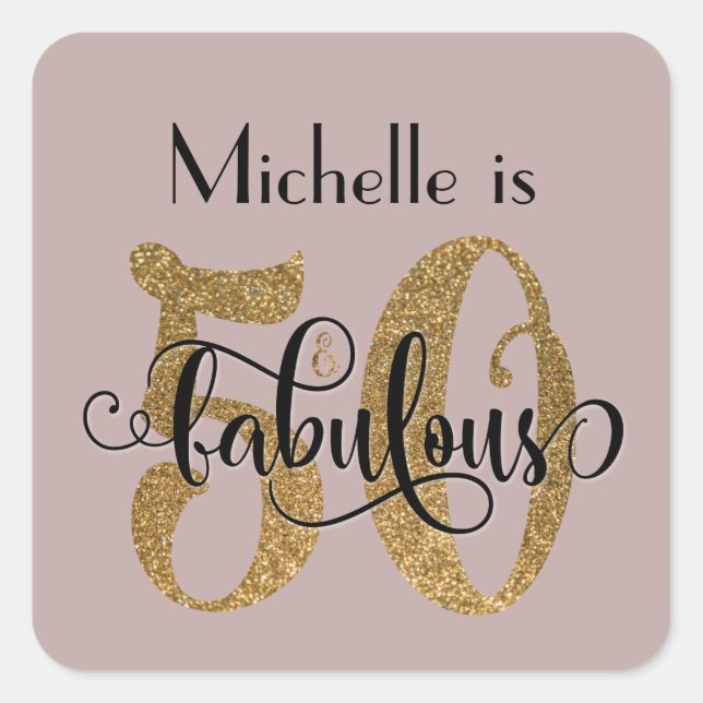 Sticker Carré 50 & Fabulous Gold Parties scintillant Anniversair (Devant)