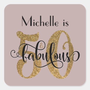Sticker Carré 50 & Fabulous Gold Parties scintillant Birthday Du