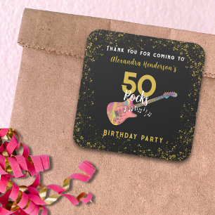 Sticker Carré 50 Rocks Guitare rose 50e anniversaire Merci de fê