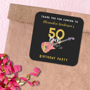 Sticker Carré 50 Rocks Guitare Rose Fête d'anniversaire 50 ans M