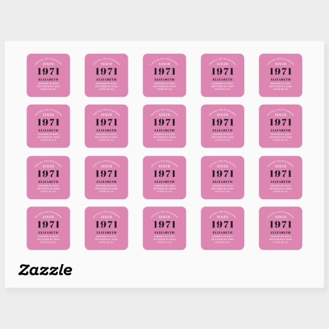 Sticker Carré 50e anniversaire 1971 Pink Black pour sa personnal (Feuille)