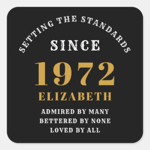Sticker Carré 50e anniversaire 1972 Elégant Black Gold Chic