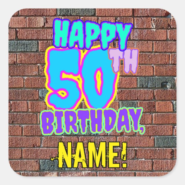 Sticker Carré 50e anniversaire - Amusant, Graffiti urbain inspir (Devant)