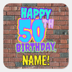 Sticker Carré 50e anniversaire - Amusant, Graffiti urbain inspir
