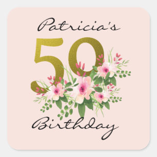 Sticker Carré 50e anniversaire Blush rose Floral Parties scintil