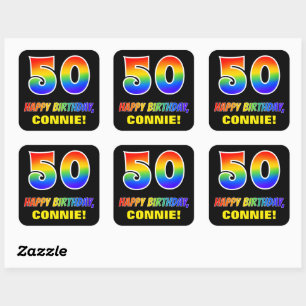 Sticker Carré 50e anniversaire : Bold, amusant, simple, arc-en-c