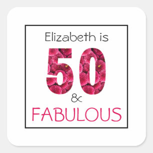 Sticker Carré 50e anniversaire Cinquante et fabuleux rose floral