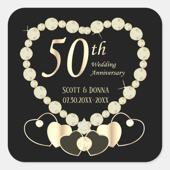 Sticker Carré 50e anniversaire de Mariage d'or (Devant)