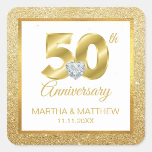 Sticker Carré 50e anniversaire de Mariage d'or personnalisé