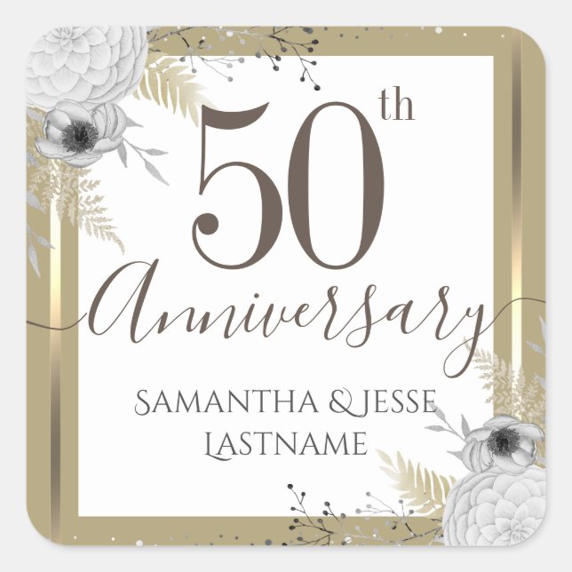 Sticker Carré 50e anniversaire du Mariage Floral (Devant)