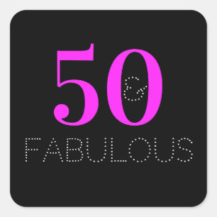 Sticker Carré 50e anniversaire Fête rose néon noir fabuleuse