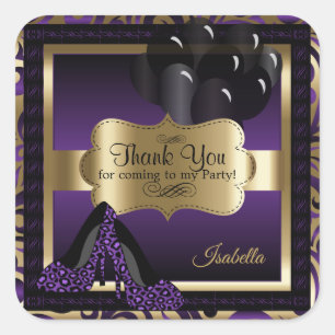 Sticker Carré 50e anniversaire  Leopard mauve à talons hauts