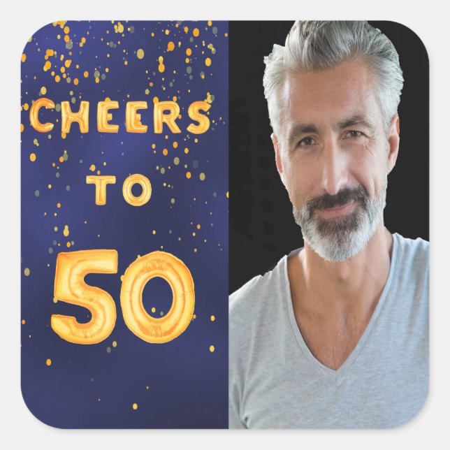 Sticker Carré 50e anniversaire marine bleu or applaudissements (Devant)