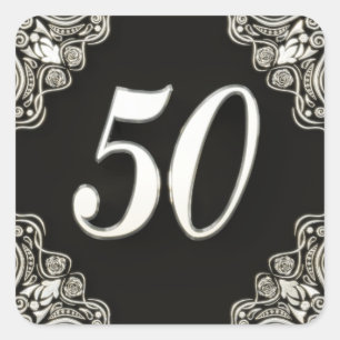 Sticker Carré 50e anniversaire ou anniversaire Regal Silver Blac