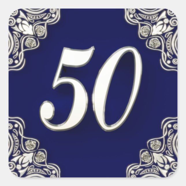 Sticker Carré 50e anniversaire ou anniversaire Regal Silver Blue (Devant)
