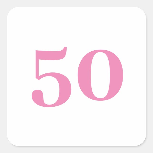 Sticker Carré 50e Anniversaire rose sur mesure Numéro d'âge Cinq (Devant)