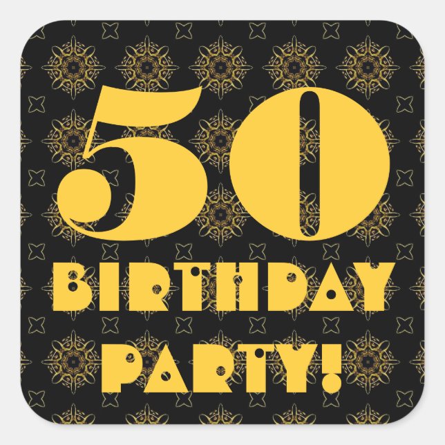 Sticker Carré 50e Anniversaire Soirée Gold et Black V016 (Devant)