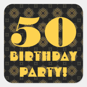 Sticker Carré 50e Anniversaire Soirée Gold et Black V016