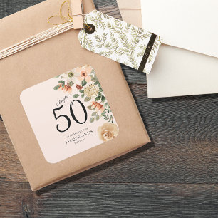 Sticker Carré 50e anniversaire Vintage Floral